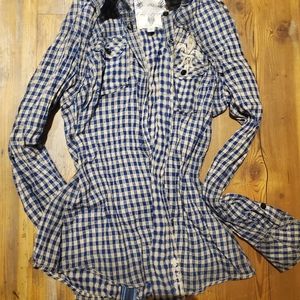 Roar large blue and tan button up